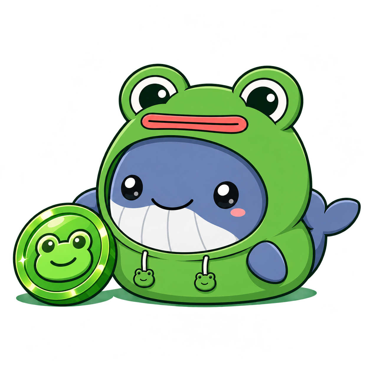 WHALEPY mascot with a green frog coin